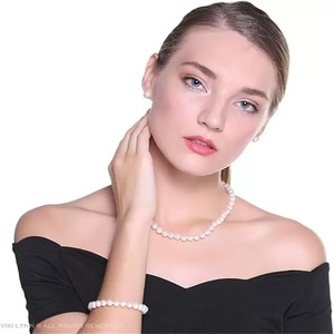 Clássico Simples <span class=keywords><strong>8</strong></span>-9mm Pérola Colar Pulseira Brincos Set Sterling Silver com Nail Inserção Strand Cadeia para Casamentos