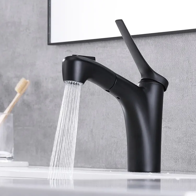 新しいデザインモダンな洗濯髪の蛇口バスルームプルアウトフェイス洗面器シンクミキサー蛇口