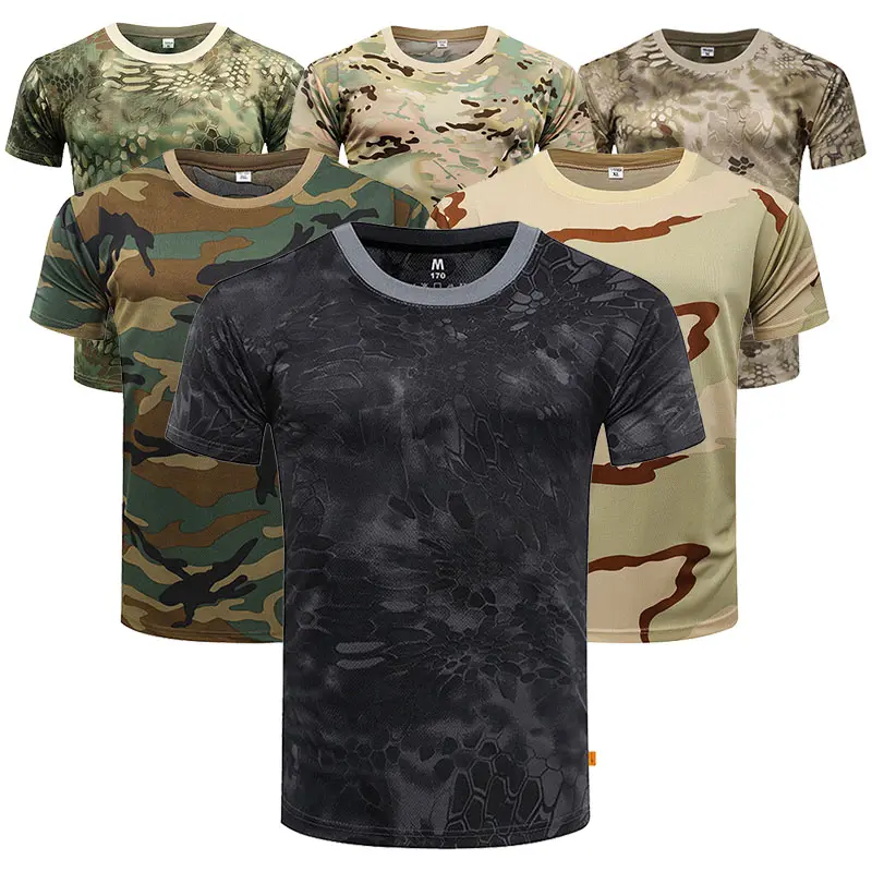 Camiseta camuflada estampada de python, camiseta masculina para secagem rápida, estilo dryfit, manga superior, para academia, acampamento ao ar livre