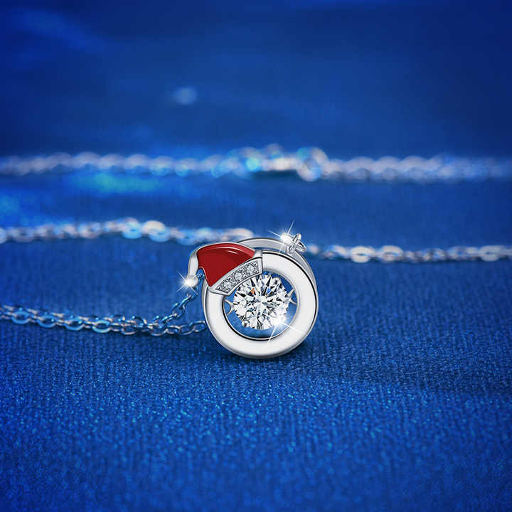 925 Sterling Silver Moissanite Jewelry Creative Santa Hat Pendant Necklace Christmas Gift for Women
