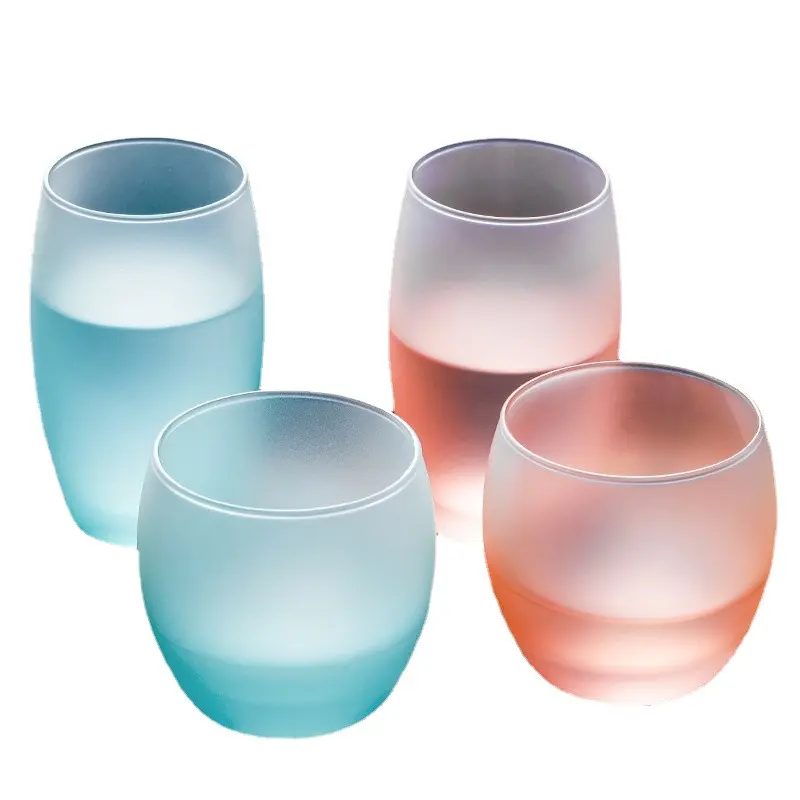 320ml and 350ml luminarc glassware green or pink glass custom frosted cups for office, wedding