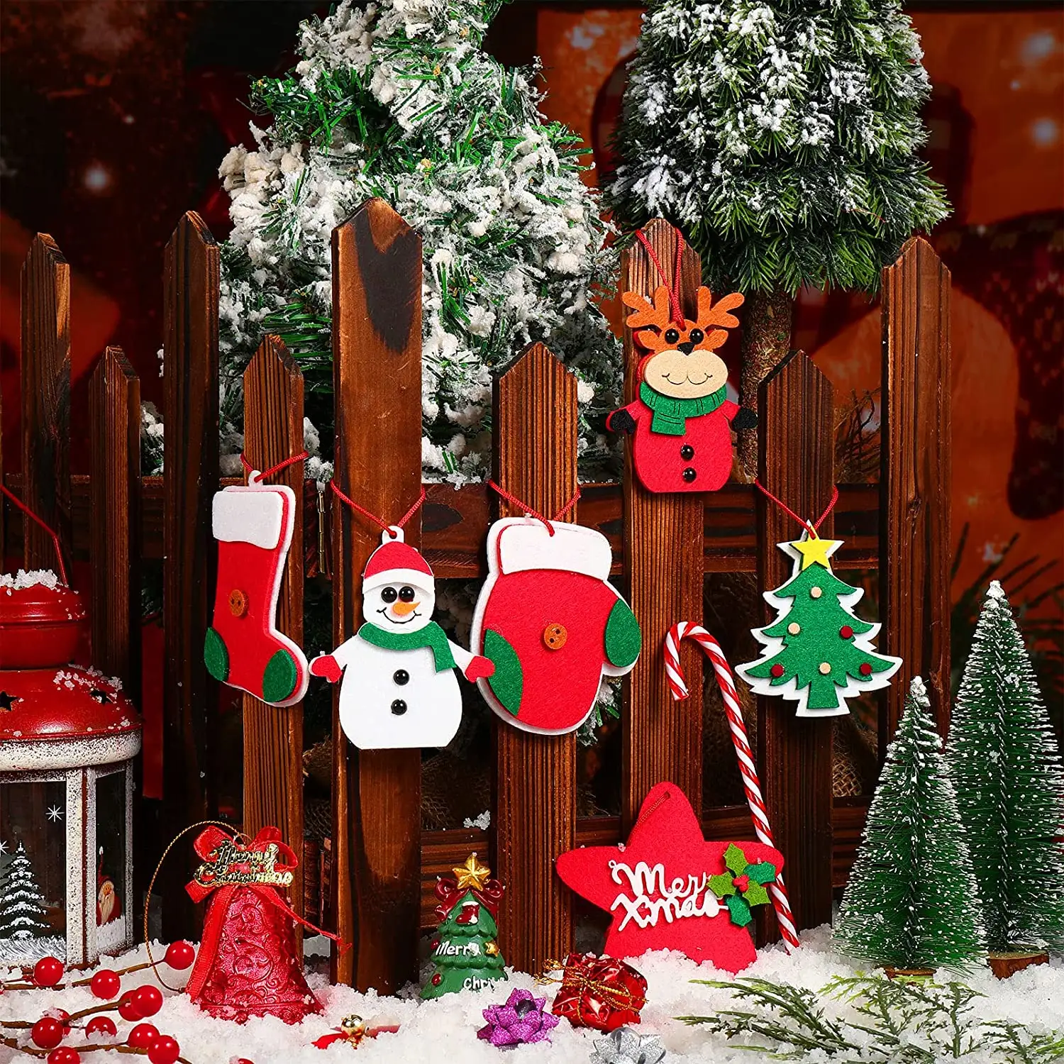 2024 decoración navideña de lujo autoadhesivo Santa Reno copo de nieve fieltro adorno navideño para decoración colgante de árbol de Navidad