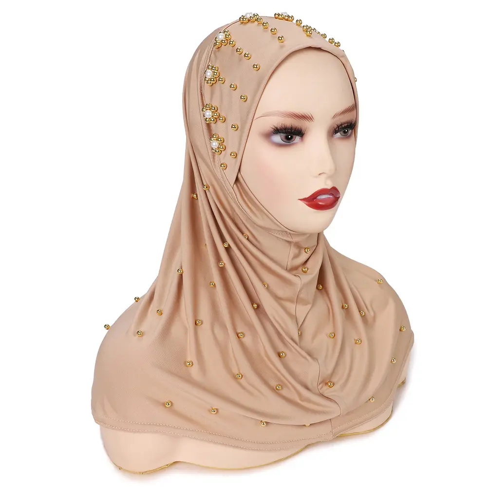 Top Sale Luxus kleider Perle Turban Muslim Kopftuch Hijab Frauen Unter schal Full Cover Inner Muslim Islamic Scarf