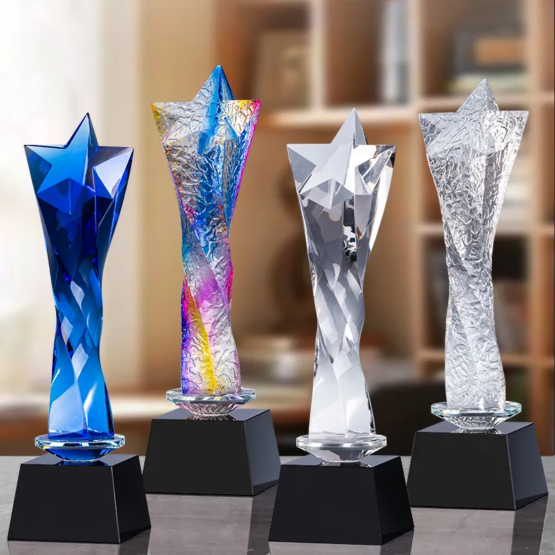 Trofeo pentagramma a colori trofeo premio annuale aziendale personalizzato prodotto cristallo Pujiang fabbrica regalo creativo scatola sport Zexin