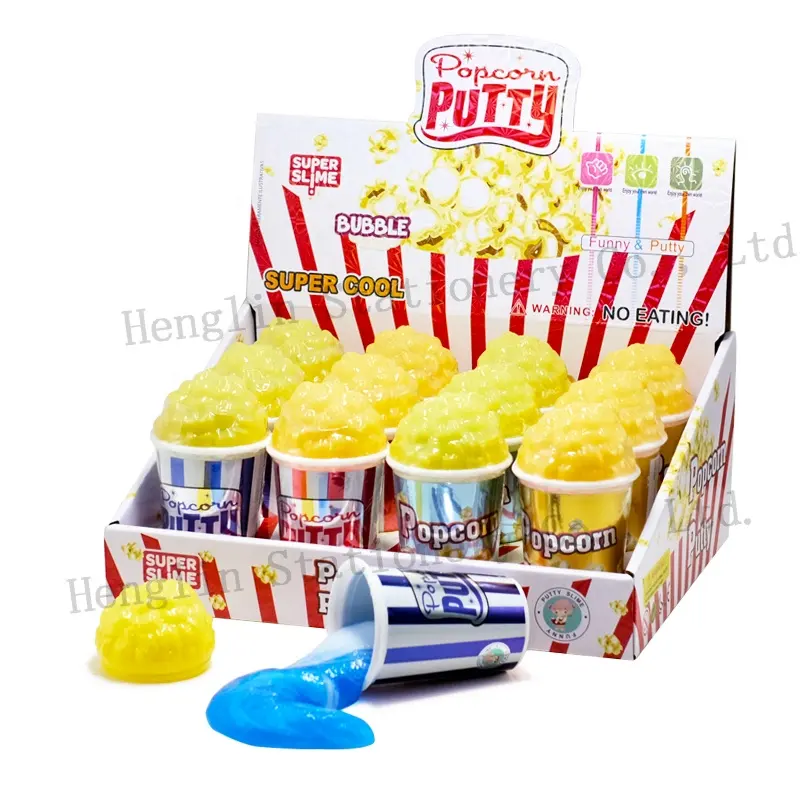 Wholesale popcorn shape jelly soft noisy putty slime making kit kids Non-toxic blow bubble squishy polymer clay slime toy kit