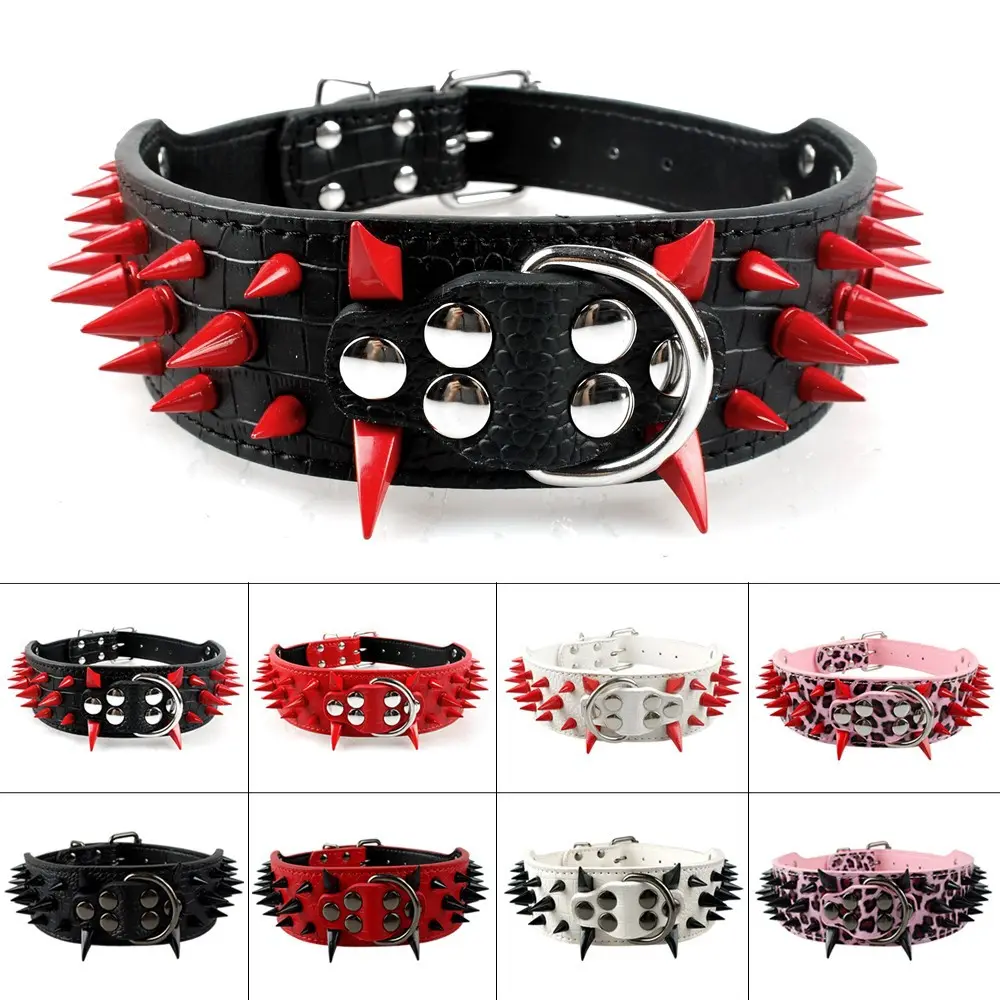 Holesale-collar de perro grande con pinchos, hebilla de metal Pitbull