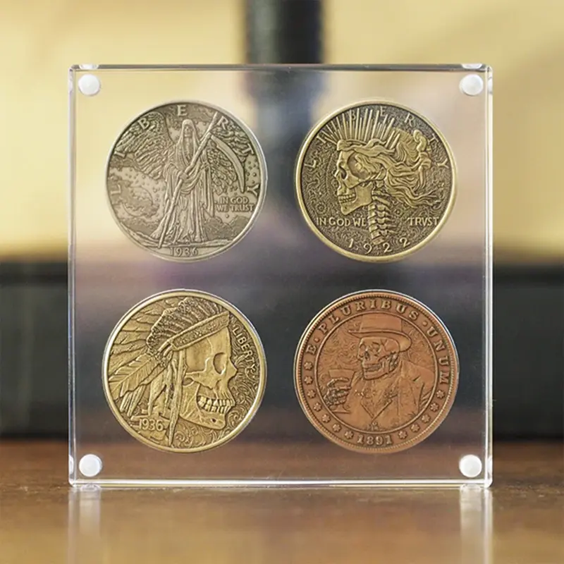 Porta moeda acrílica magnética, porta-moedas display acrílico transparente