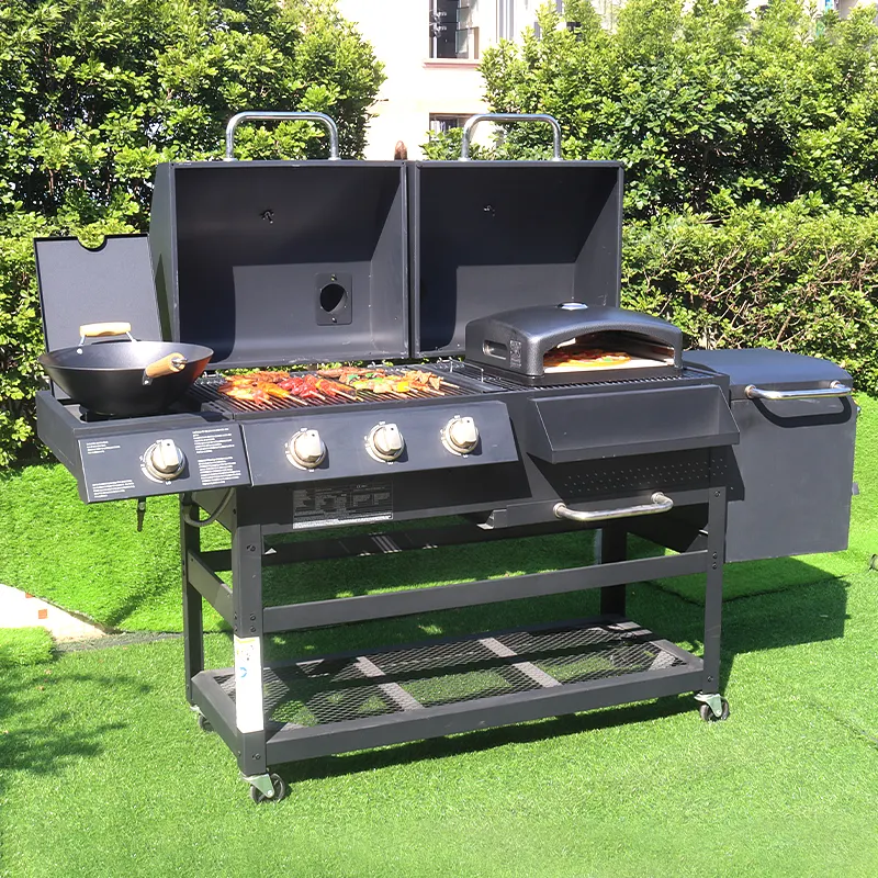 Combinaison de charbon de bois à gaz hybride Barbecue à gaz avec brûleur infrarouge pour équipement de cuisine extérieur