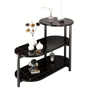 3层圆形边桌木质金属基座茶几多功能沙发茶几 - Product Image 1