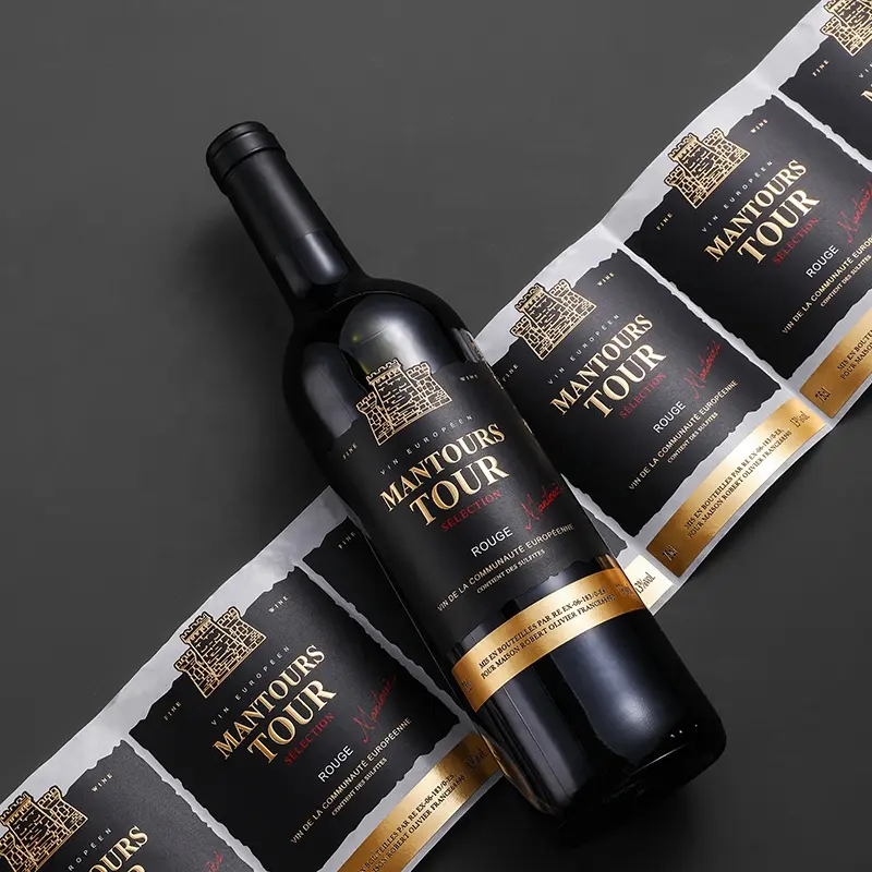 Custom Textured Labels Raised UV Copper Gold Foil Embossed Sticker Label for Wine Bottles