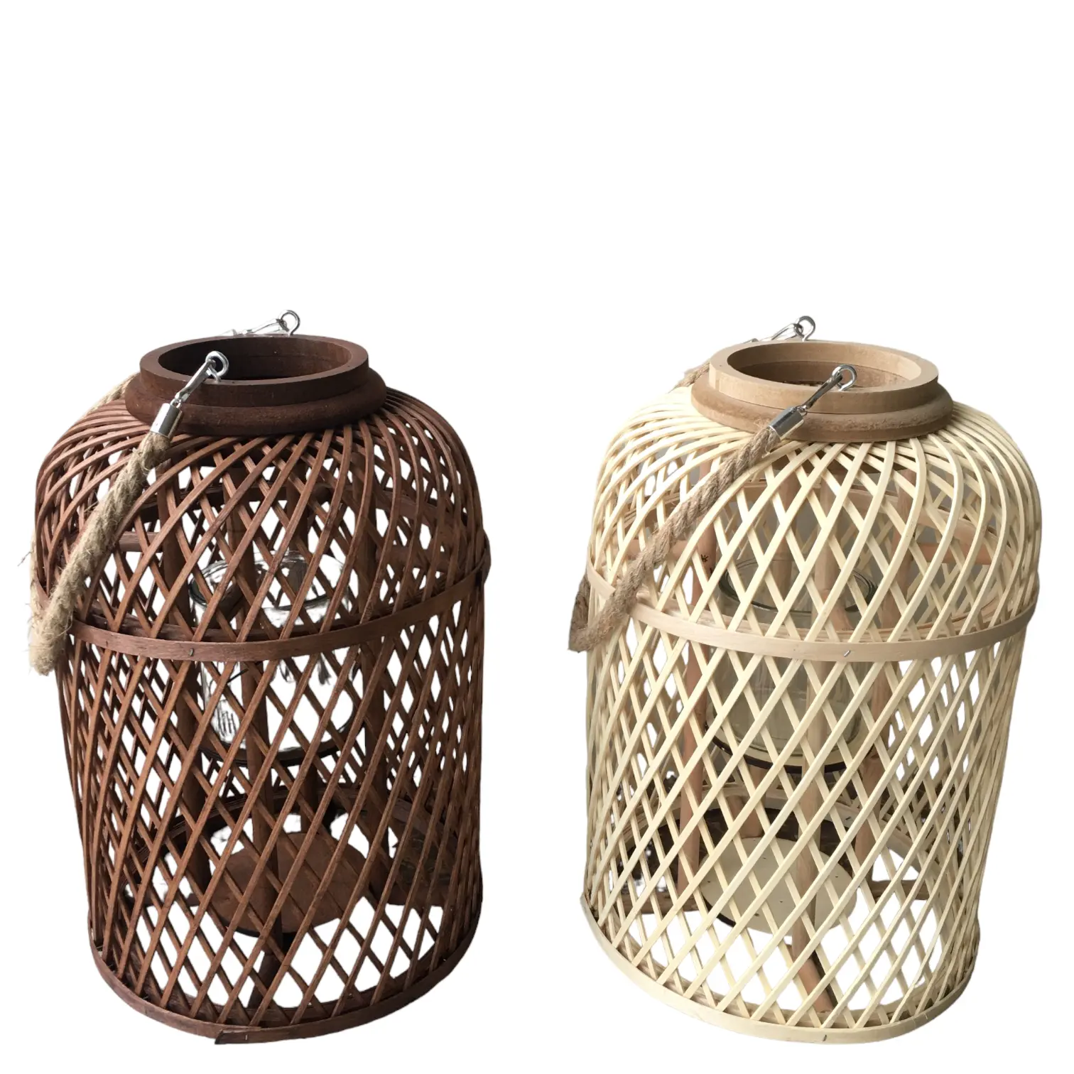 Eco-friendly Bamboo Rattan Handmade Lantern With Glass For Home Garden Decoration