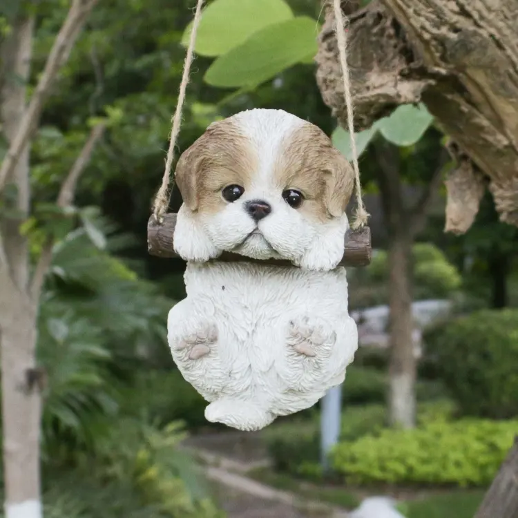 Decoração de jardim vida como pendurar em miniatura animal, estatuetas de cachorro, animal realista, escultura