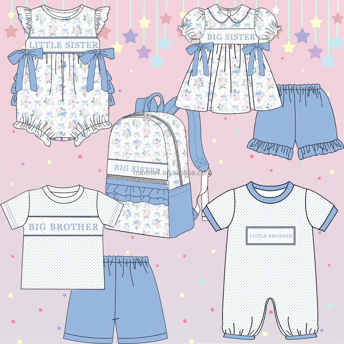 Di alta qualità smocked abbigliamento per bambini stampa floreale per ragazza abiti a sbuffo maniche a sbuffo sorella grande graziosi set per ragazze primaverili