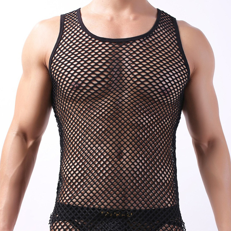 Black mens fishnet tank top vest