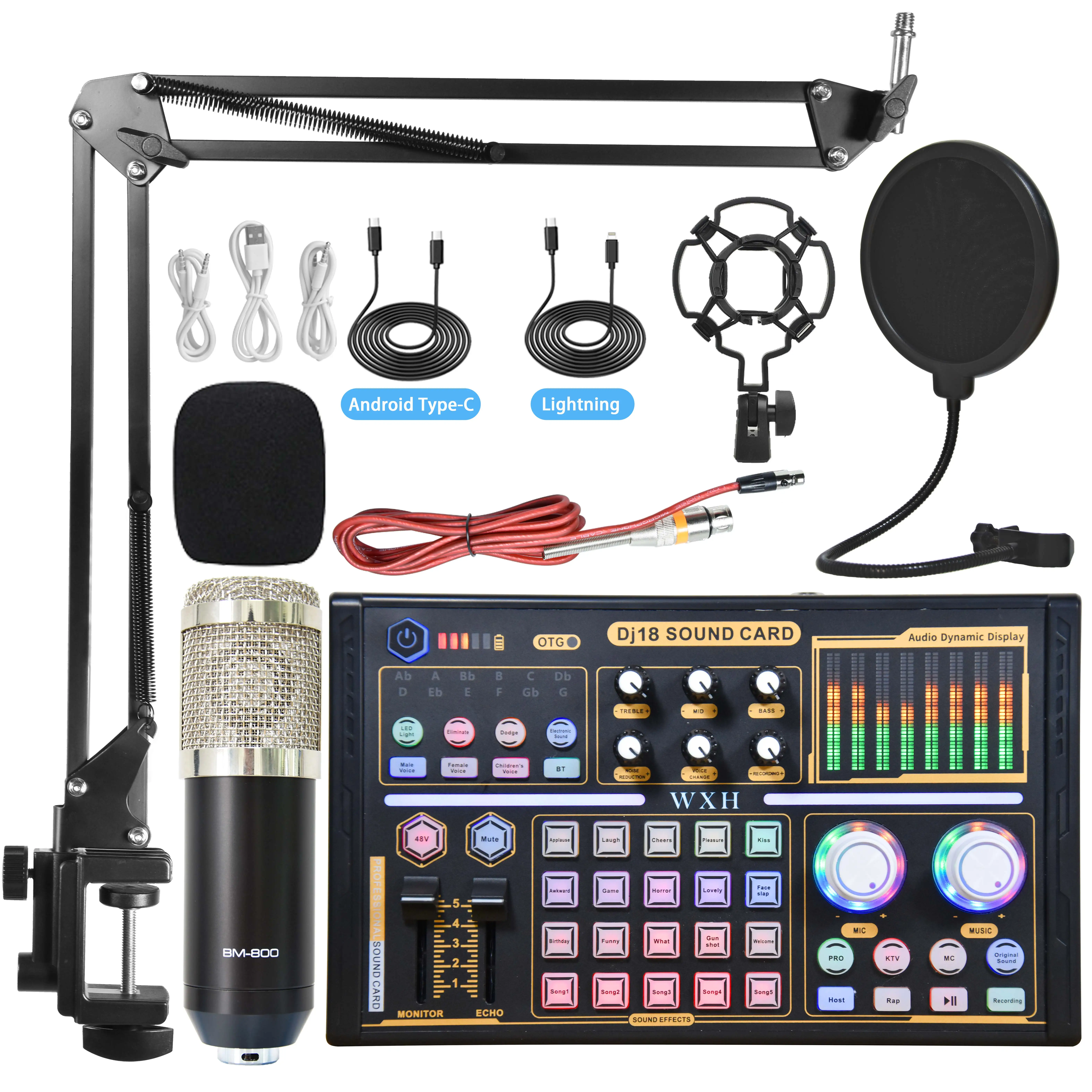 BM 800 Professional Dj18 Sound Card Set BM800 Mic gravação Studio Condensador Microfone Para Karaoke Podcast Para Gravação Em Estúdio