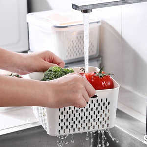 Refrigerador rectangular organizador contenedor de almacenamiento de alimentos con colador - Product Image 5