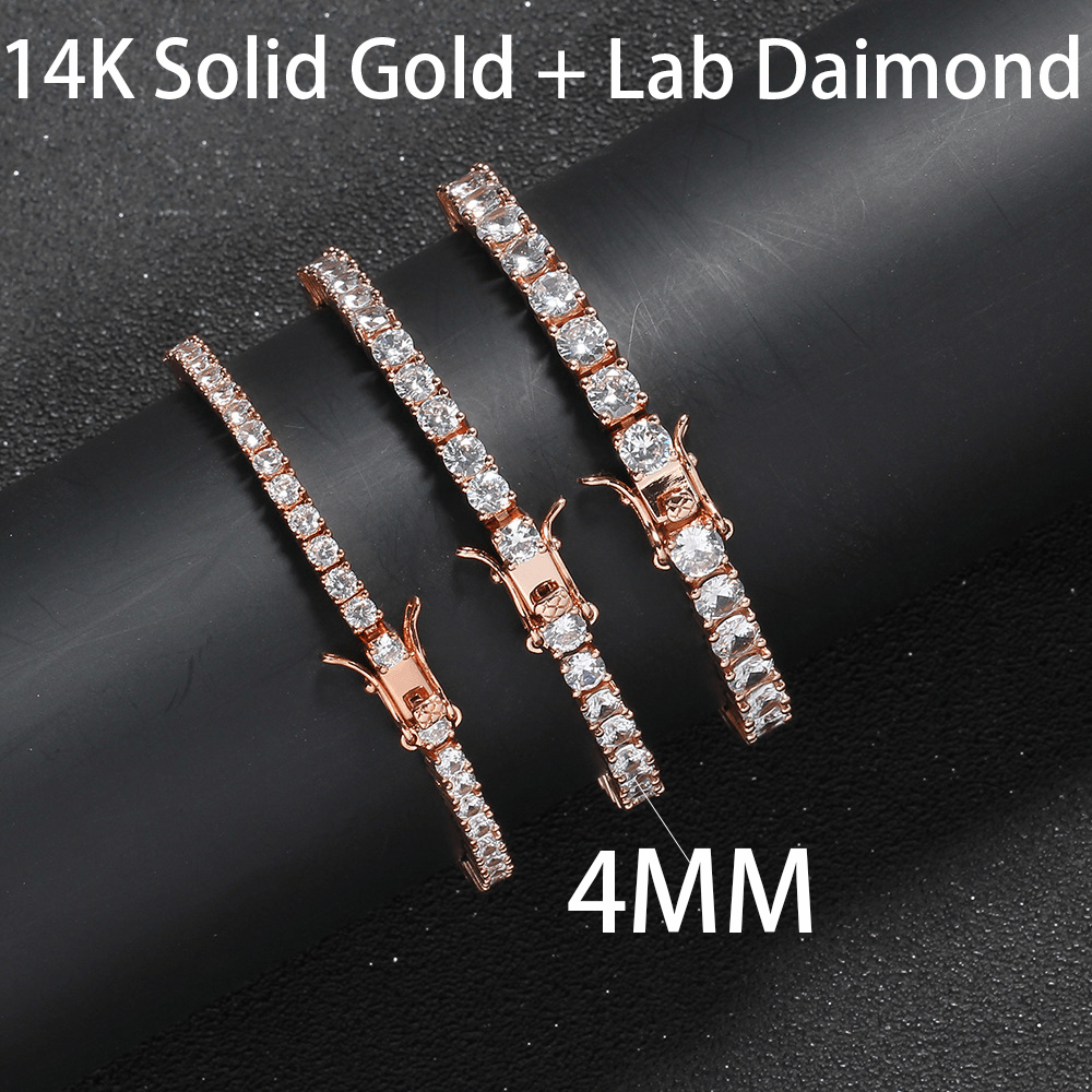 4MM 14k solid gold+lab diamond