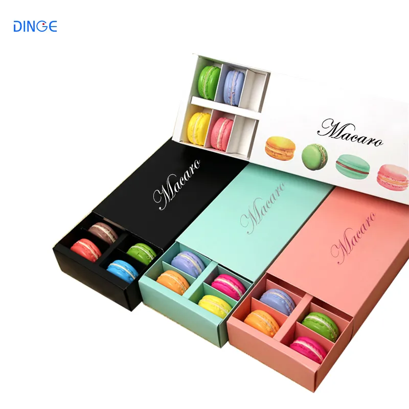 Macaron caixa de papel de embalagem personalizada, embalagem de ouro transparente embalagem de papel presente atacado com janela de plástico cabo tampa macaron caixas