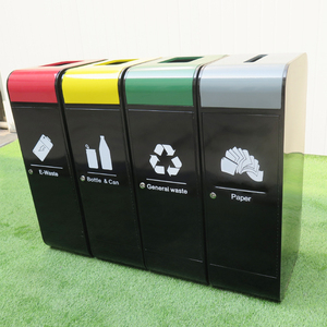 户外街道垃圾桶大4格回收站价格黑色分类垃圾桶 - Product Image 4