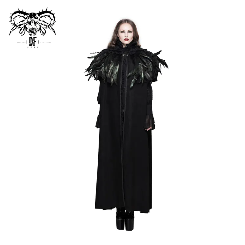 CT031 Diavolo di modo di usura di prestazione di Halloween della piuma nero gotico caldo a doppio fronte di lana mantello con cappuccio per le donne e gli uomini