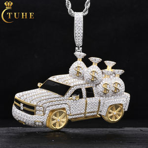 مجوهرات الهيب هوب البريق المويسانيت الفضية النقية D اللون VVS الماس مثلج خارج المال قلادة شاحنة قلادة مع حقيبة الدولار - Product Image 1