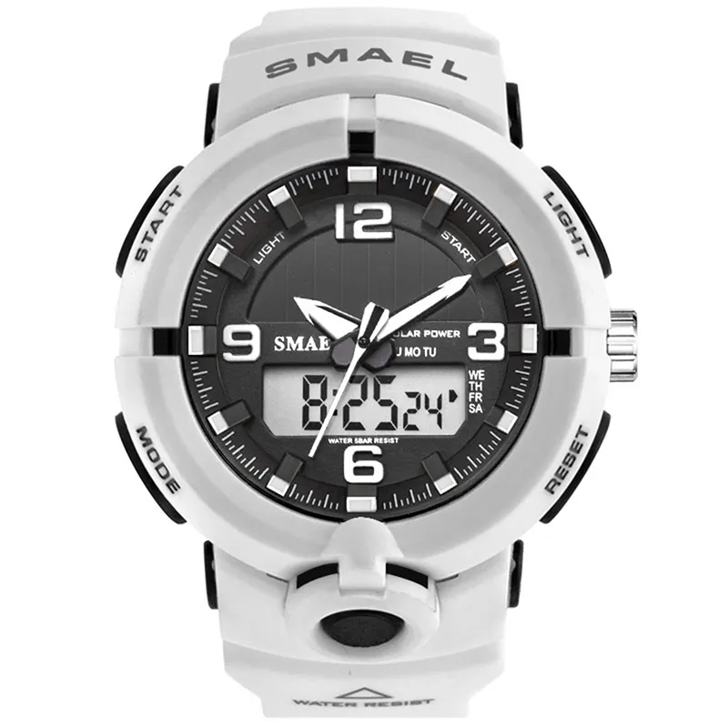 SMAEL 8017 Digital Sport Dual Time orologio da polso per uomo con funzione di energia solare fabbrica di orologi impermeabili professionali In cina