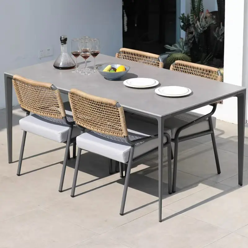 Mesas y sillas para exteriores Patio impermeable Garden Villa Garden Hotel Restaurante Terraza casual Rock plate mesa de comedor