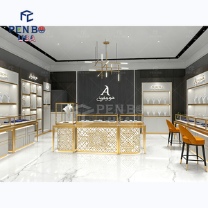Miễn phí thiết kế siêu sang trọng Cửa hàng đồ trang sức thiết kế nội thất tùy chỉnh thực hiện OEM thương mại cấp LED chiếu sáng vàng trang sức Showcase - Product Image 5
