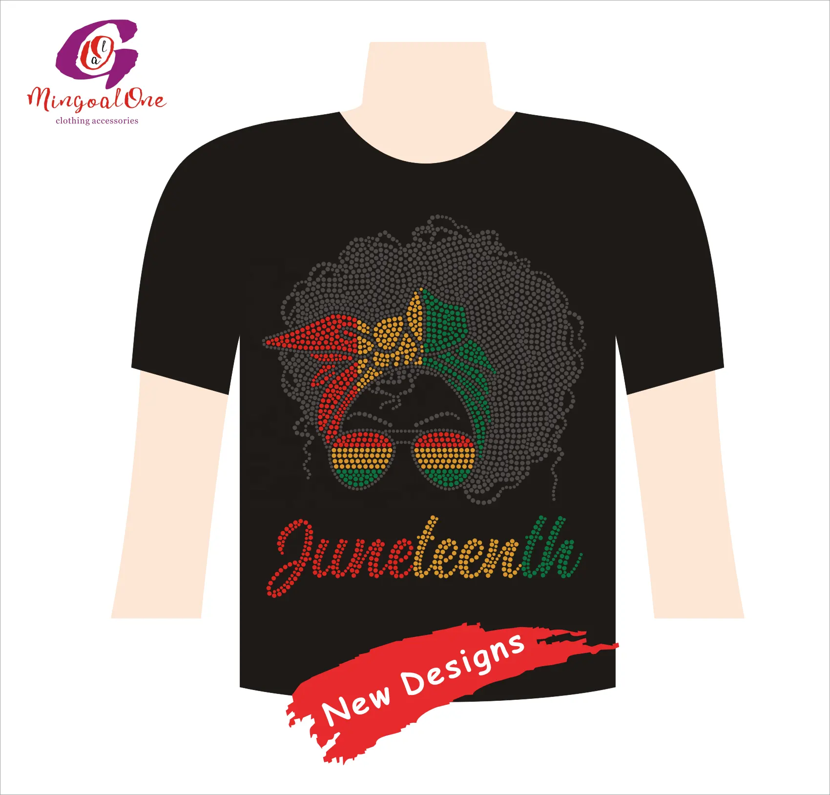 แฟชั่นเงา Juneteenth สาวสีดําร้อนแก้ไข Bling Rhinestone โอนที่กําหนดเองเหล็กบน Juneteenth Rhinestone รูปแบบสําหรับการแต่งกาย