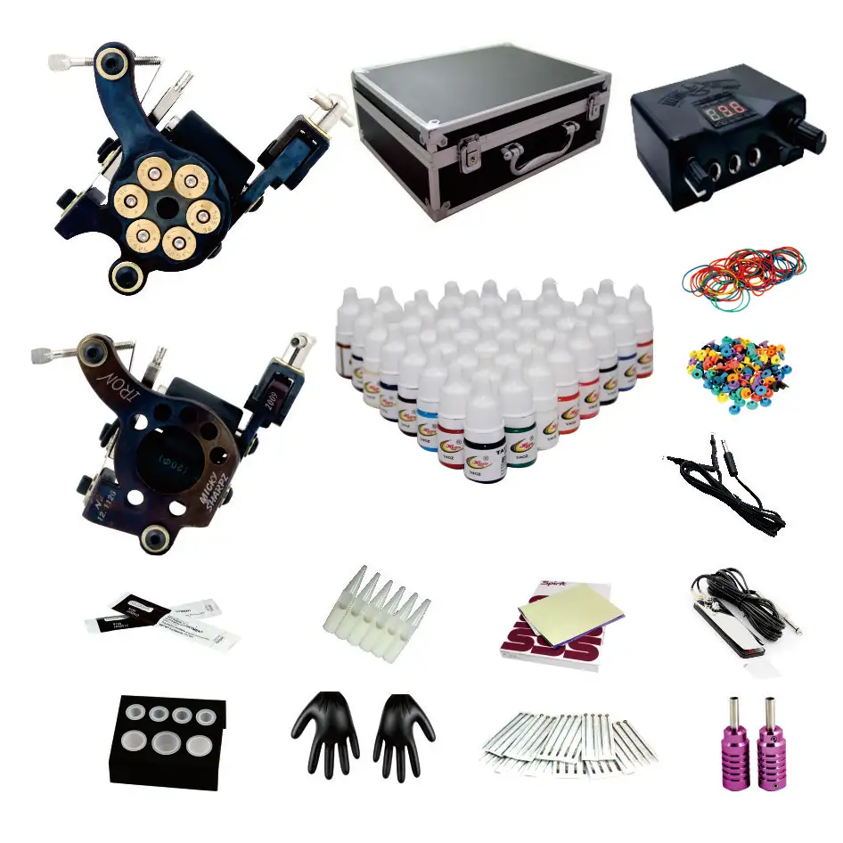 JM mini professional custom Machine Power Supply Tattoo Inks Needles Pedal Complete Tool Set Pen Carry Case Tattoo Kits