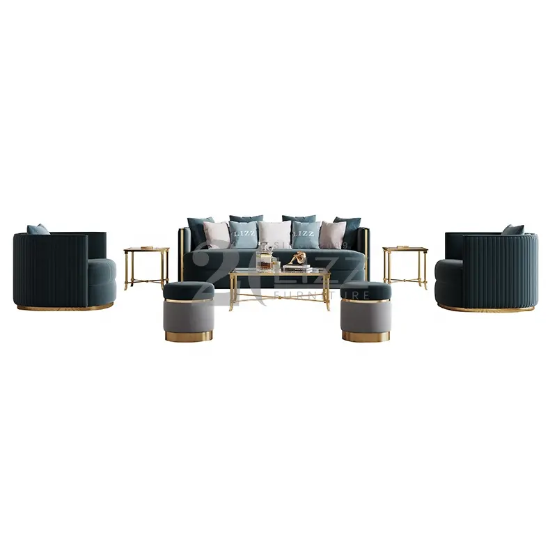Sofá personalizable de estilo árabe, sala de estar de madera de lujo, conjunto de tela de terciopelo o cuero