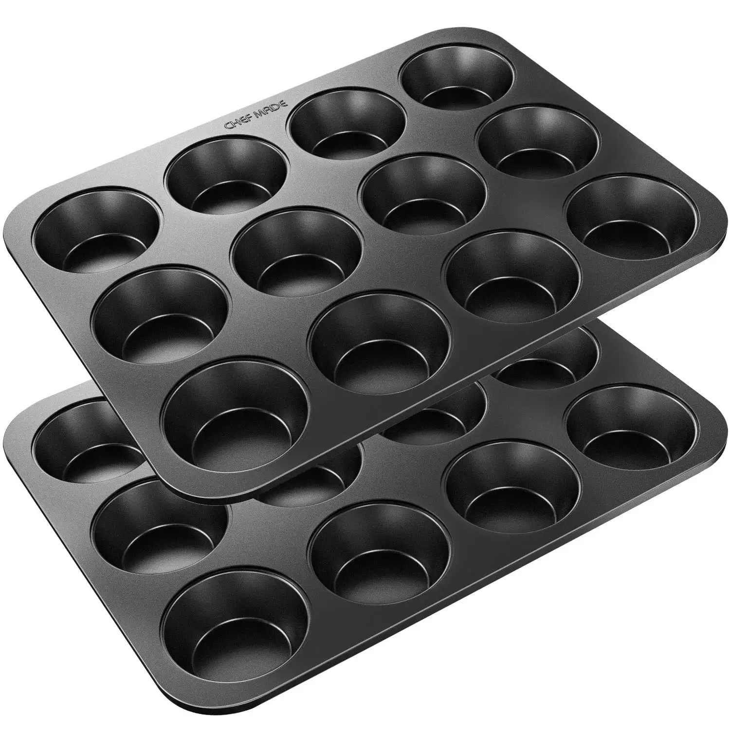 CHEFMADE karbon çelik fırın Bakeware yapışmaz 12 bardak yuvarlak kek kalıbı Cupcake teneke Muffin kalıp tepsisi fırın tepsisi