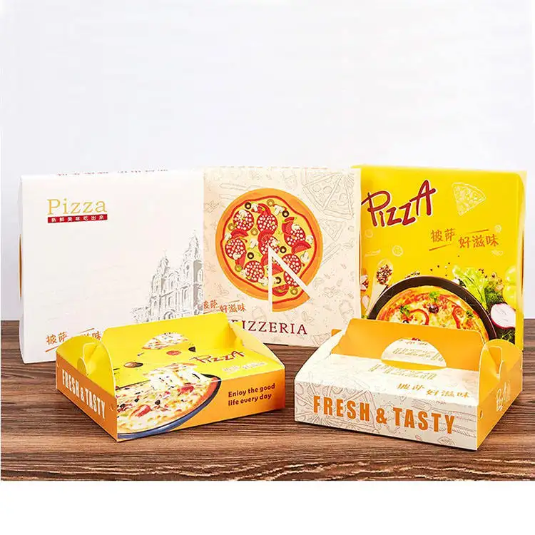 Popular Atacado Logotipo Personalizado Food Grade Tirar Caixas De Papel Kraft Preço Baixo Design Reutilizável Pizza Caixa