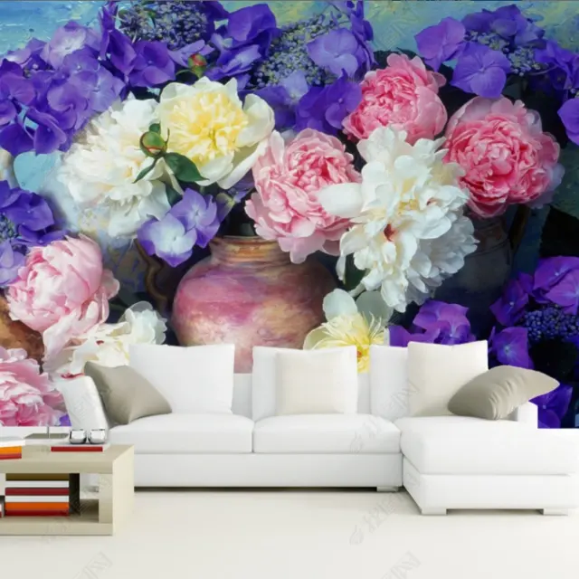 Papel de pared fotográfico 3D personalizado de cualquier tamaño, papel tapiz adhesivo y cáscara de flor rosa, pegatina de pared 3D