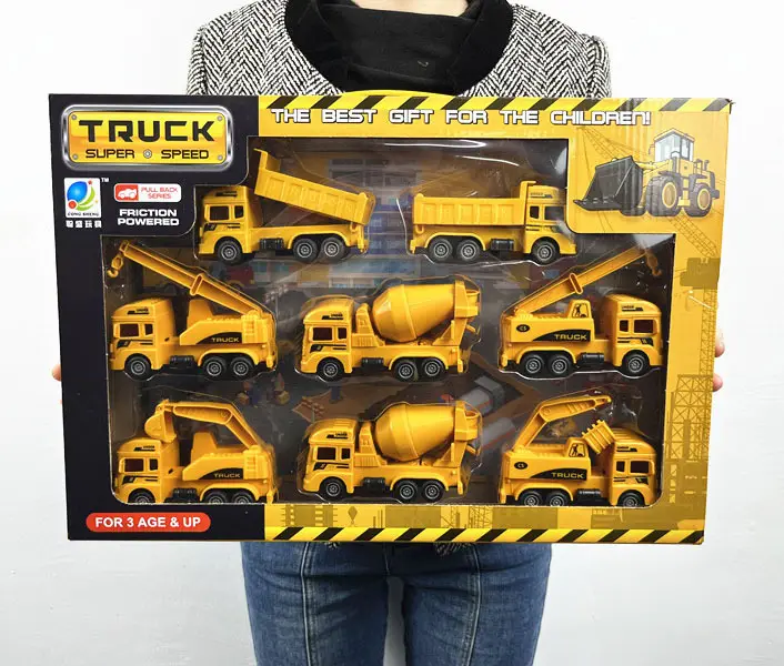 2023 New Arrivals 8pcs Engineering Diecast Model Car Toy Simulation Crane Mixer Vehicles Model Safe Educational Toys For Kids