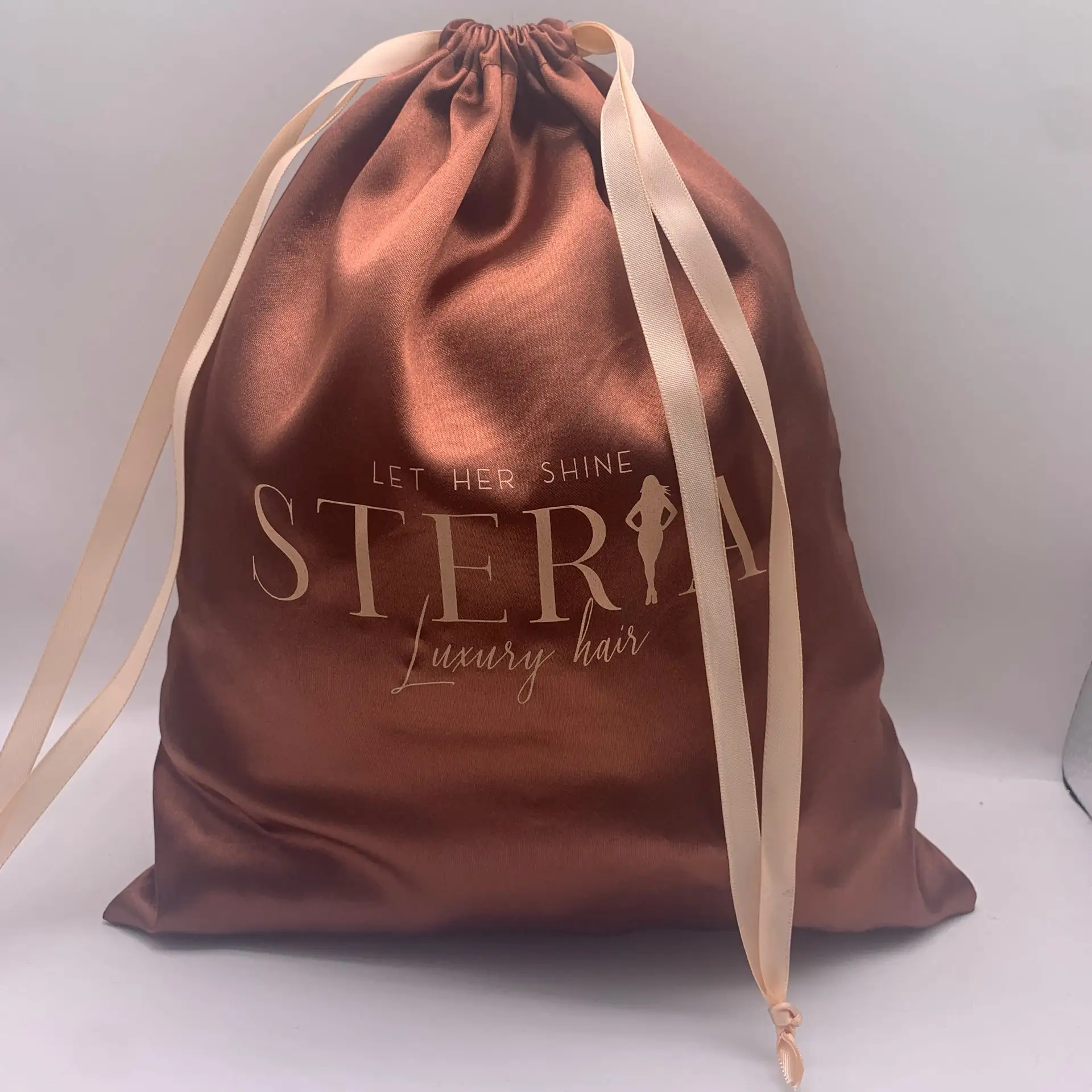 Logo stampato personalizzato grandi capelli gioielli in seta sacchetto per ciglia scarpa borsa con coulisse sacchetti di polvere in raso per borse borse per capelli imballaggio
