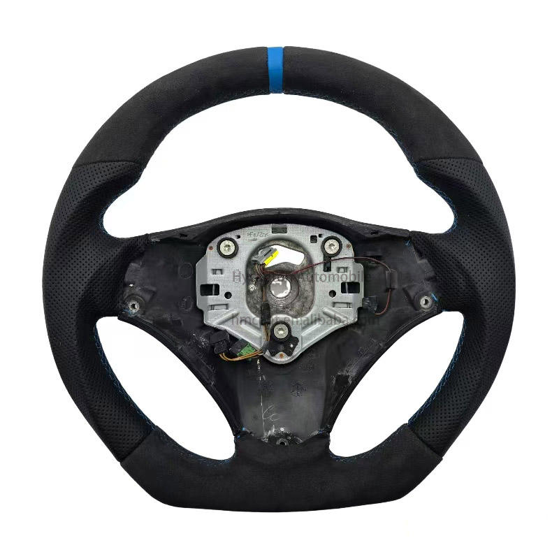 without hole+Black Alcantara+Blue stitching