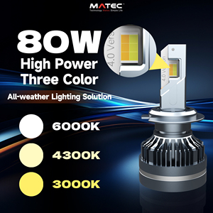 2025 Matec 3 renk değiştirilebilir H4 H11H13 80W 8000LM araba Led far ampulü App Bluetooth ile - Product Image 2