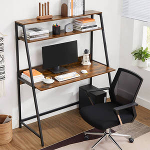 Wooden Writing <strong>Desk</strong> with 3 Shelves <strong>Computer</strong> <strong>Desk</strong> Tier Ladder Home Office <strong>Desk</strong> with Storage Sturdy Bookshelf Modern <strong>Simple</strong> Style - Product Image 4