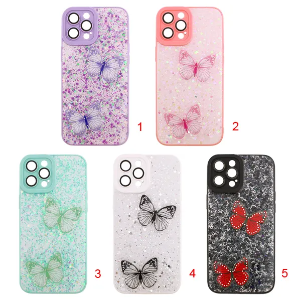 Two-In-One Eye Protection Butterfly With Diamond Glue+ Lens Film Cell Phone Case for iPhone Oppo Samsung Xiaomi Vivo
