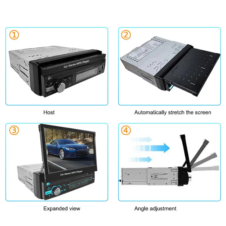 Carplay 1 Din 7 ดิจิตอล 7 นิ้วเครื่องเล่นรถยนต์แบบพับเก็บได้ 1din รถทีวี lcd mp5 player กระจกมองหลังรถวิดีโอทีวี