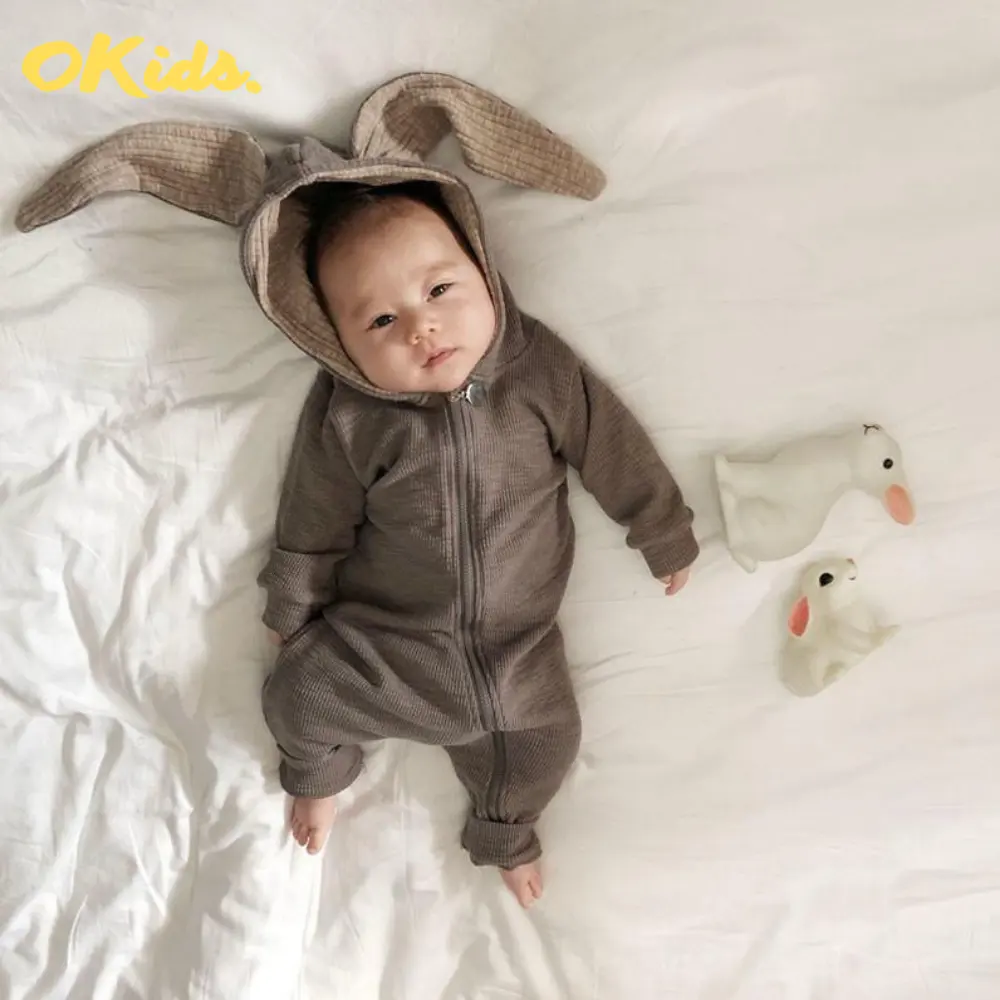 100% Cotton Baby Clothing Solid Color Baby Onesie Zipper Long Sleeve Hoodies Baby Rompers