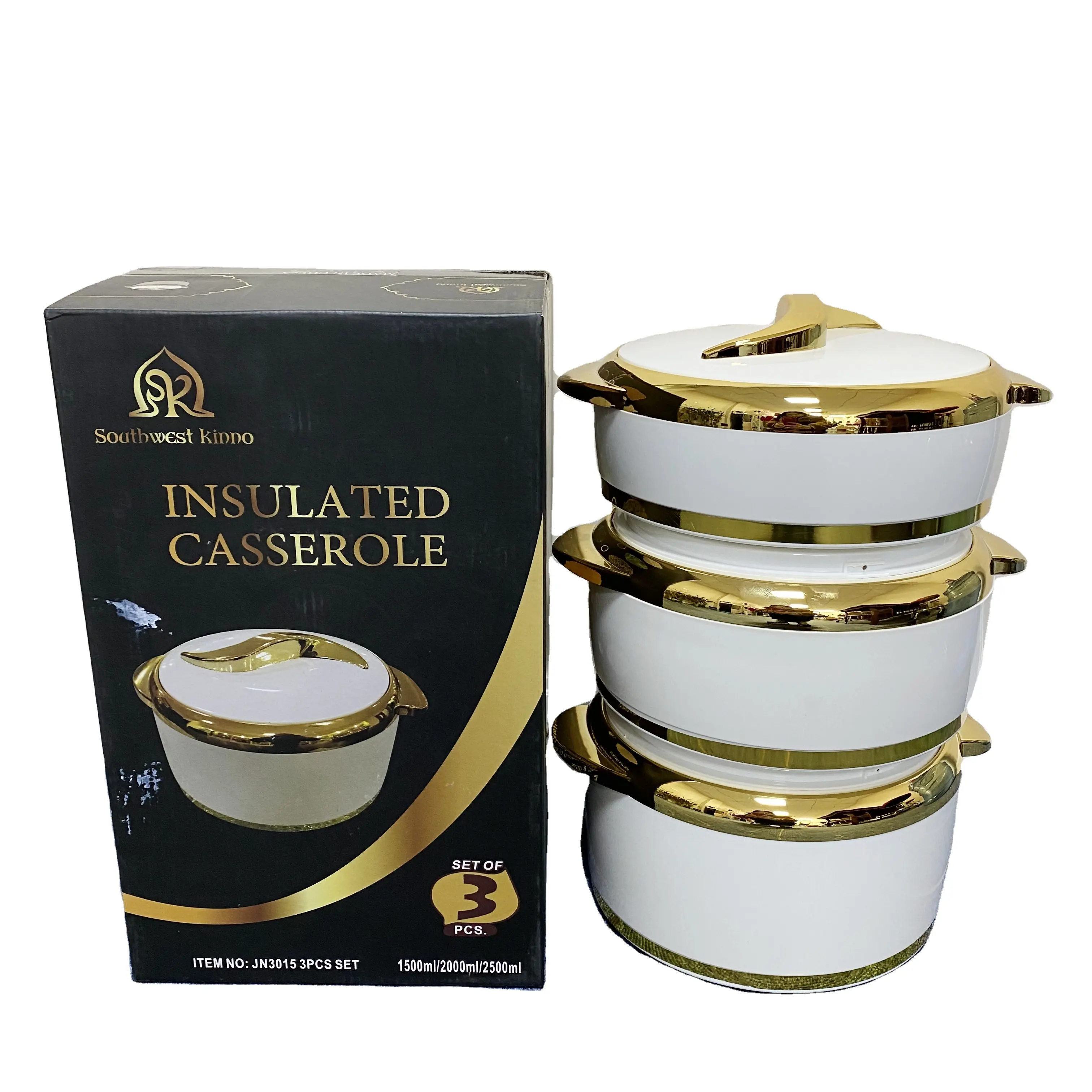 Luxus-Heimgebrauch 3 teile/satz isolierter Edelstahl Hot Pot Food Warmers Auflauf behälter Kunststoff-Lebensmittel behälter