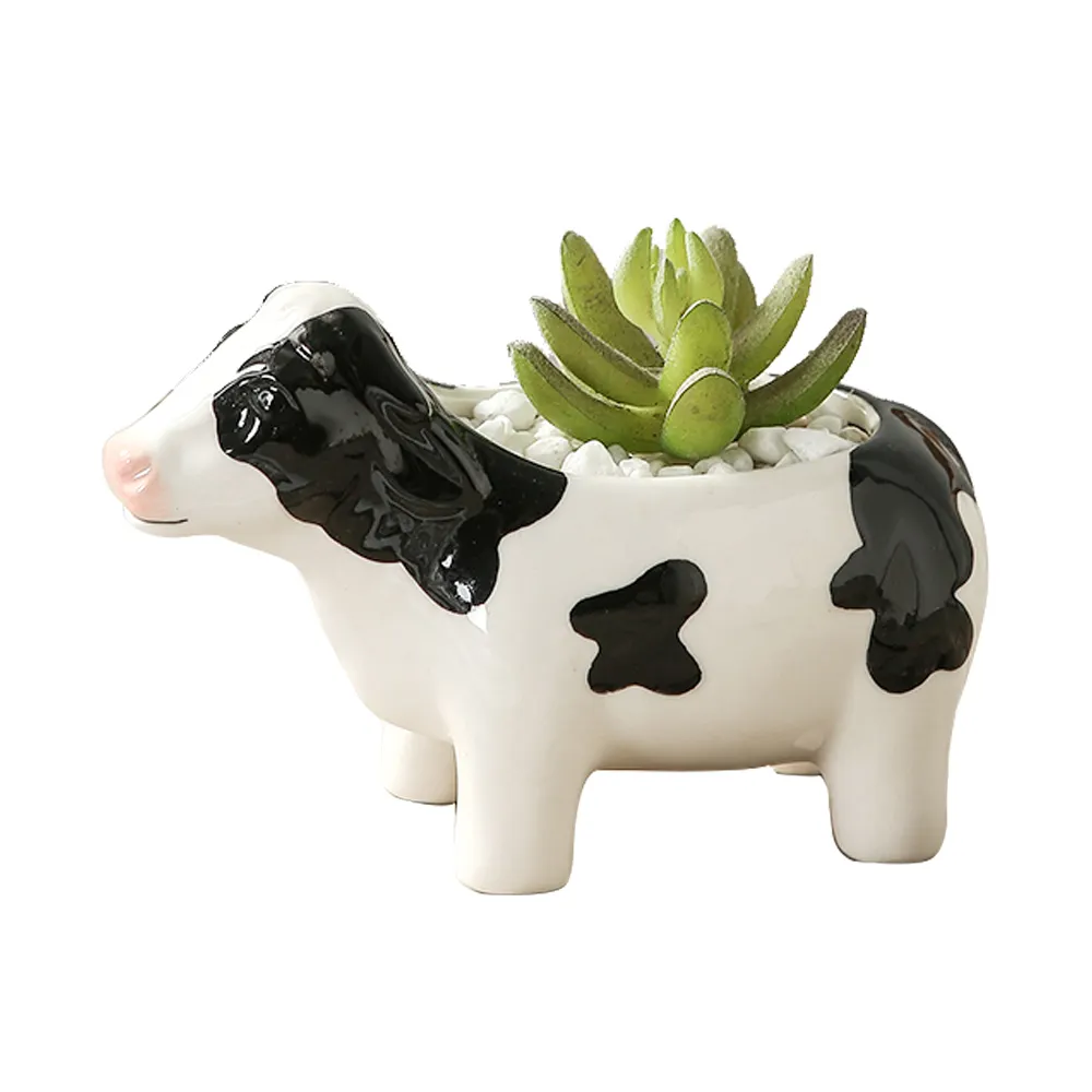 Mini pots de plantes succulentes peints à la main en céramique de bureau petits pots de jardinière en céramique en forme de vache animale pots et jardinières en céramique d'extérieur