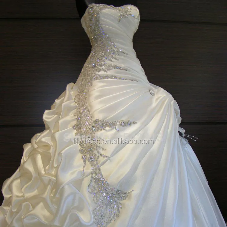 Vestido de casamento de cetim, china personalizado cristal de cetim enchido comprimento do chão personalizado feito sob encomenda longo formal design de noiva hs216 novo modelo vestidos de casamento