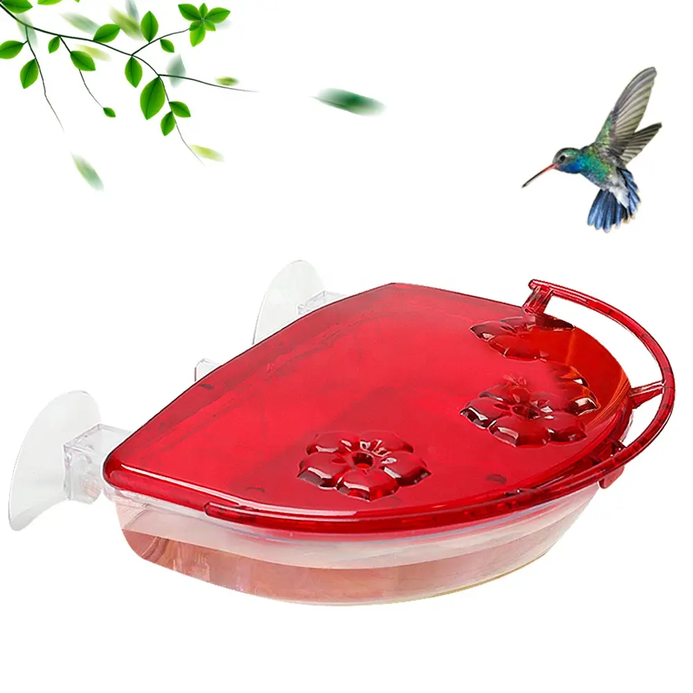 Wholesale Garden Window Bird Feeder Outdoor Red Cover Transparent Plastic Wild Bird Pet Feeder