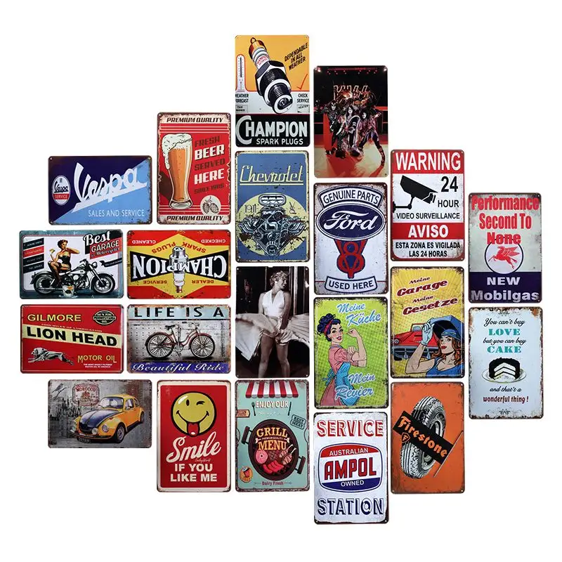 Wholesale Metal Advertising Sign Wall Decorations Retro Style Cola Beer Signs Metal Wall Hanging Plate Vintage Decorative Plaque