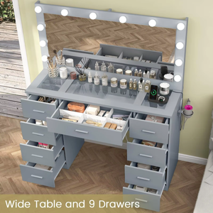 Bàn trang điểm phòng ngủ màu xám Bàn trang điểm phụ nữ hiện đại với gương chiếu sáng 3 chế độ ánh sáng màu điều chỉnh độ sáng - Product Image 2