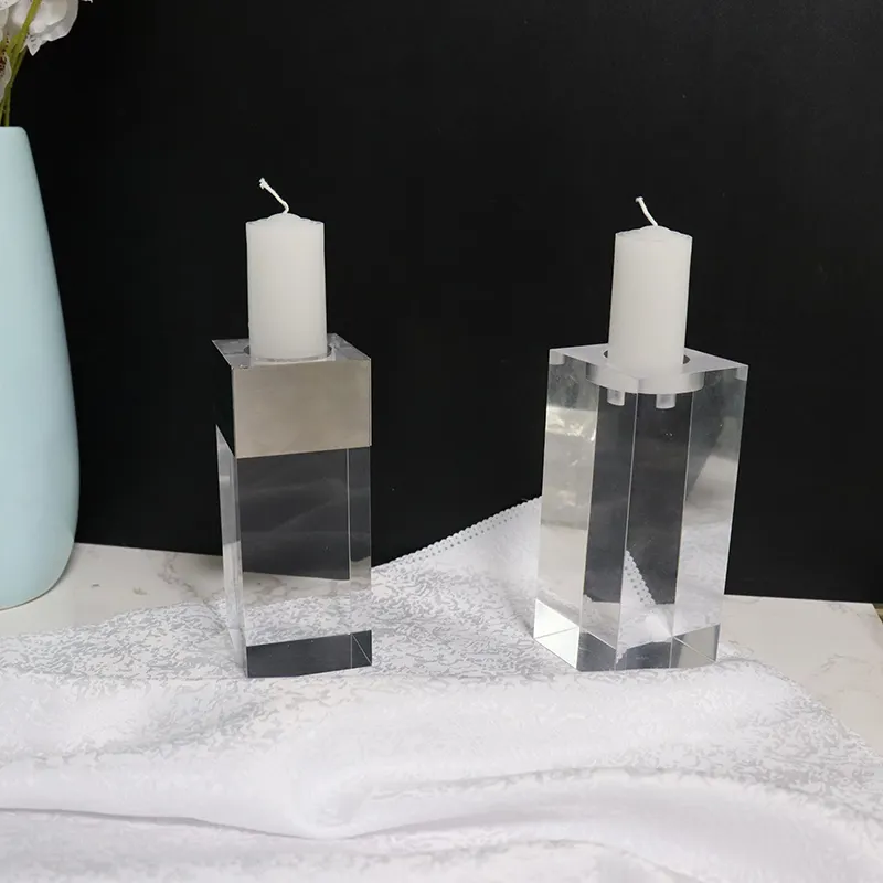 Portavelas de acrílico para decoración del hogar, portavelas cuadradas de cristal, transparente