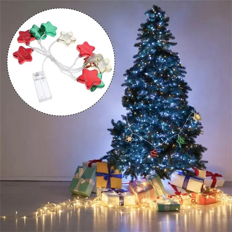 Linterna LED de estrella de cinco puntas para decoración de Navidad, cadena de luces LED de colores con batería, decoración estrellada, copo de nieve